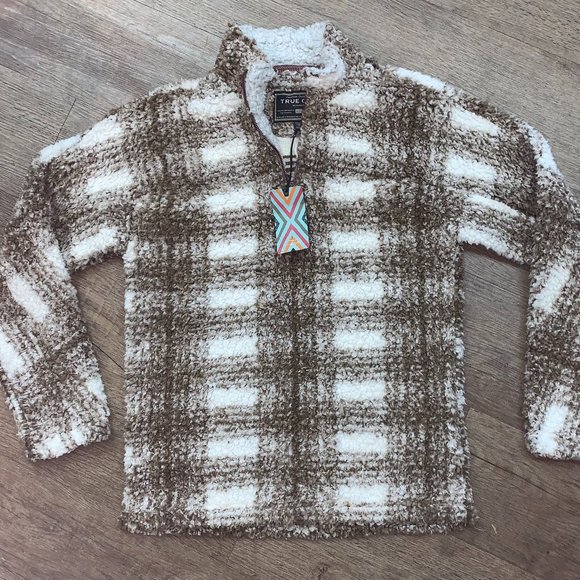 Frosty Cord Pile 1/4 Zip Pullover in Brown by True Grit main image 1